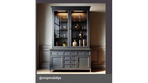 MASİF AHŞAP ŞIK VİTRİN KİTAPLIK