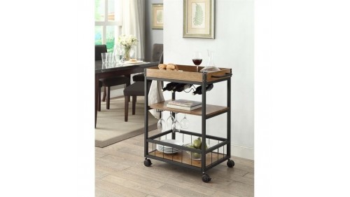 TEKERLEKLİ SERVİS ARABASI MASİF AHŞAP - KN410