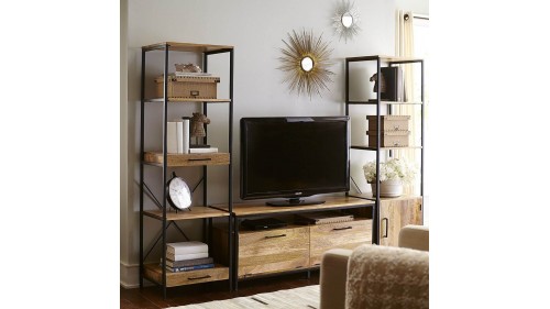 KİTAPLIKLI AHŞAP ESKİTME TV SEHPASI MODELİ - FU681