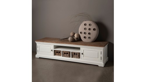 ÖZEL TASARIM MASİF AHŞAP BEYAZ ESKİTME TV SEHPASI - TV904