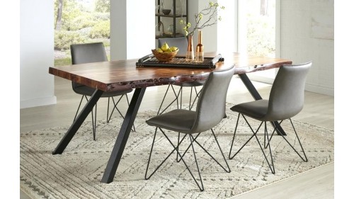 NATURAL METAL AYAKLI  CEVİZ AĞACI YEMEK MASASI - YM390