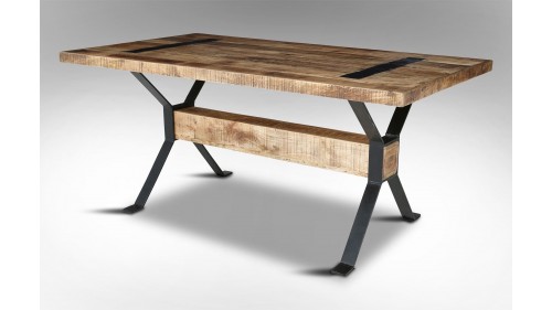 ENDÜSTRİYEL METAL TASARIMLI MASİF AHŞAP ESKİTME YEMEK MASASI - YMK505