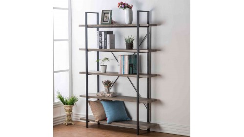 MASİF AHŞAP ESKİTME METAL İSKELETLİ KİTAPLIK - KT400