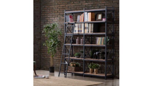ENDÜSTRİYEL METAL İSKELETLİ AHŞAP KÜTÜPHANE - KT303
