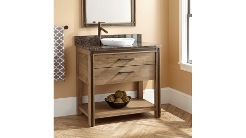 KÜÇÜK BANYO DOLAPLARI MASİF AHŞAP ESKİTME  - BD133